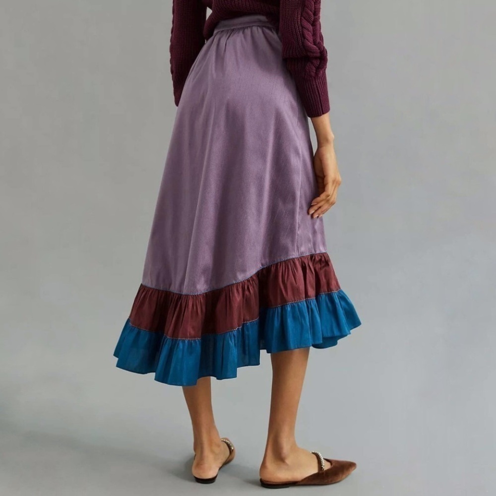 NWT Anthropologie Sachin & Babi Colorblocked Ruffle Wrap Midi Maxi Skirt 4 - Picture 3 of 16